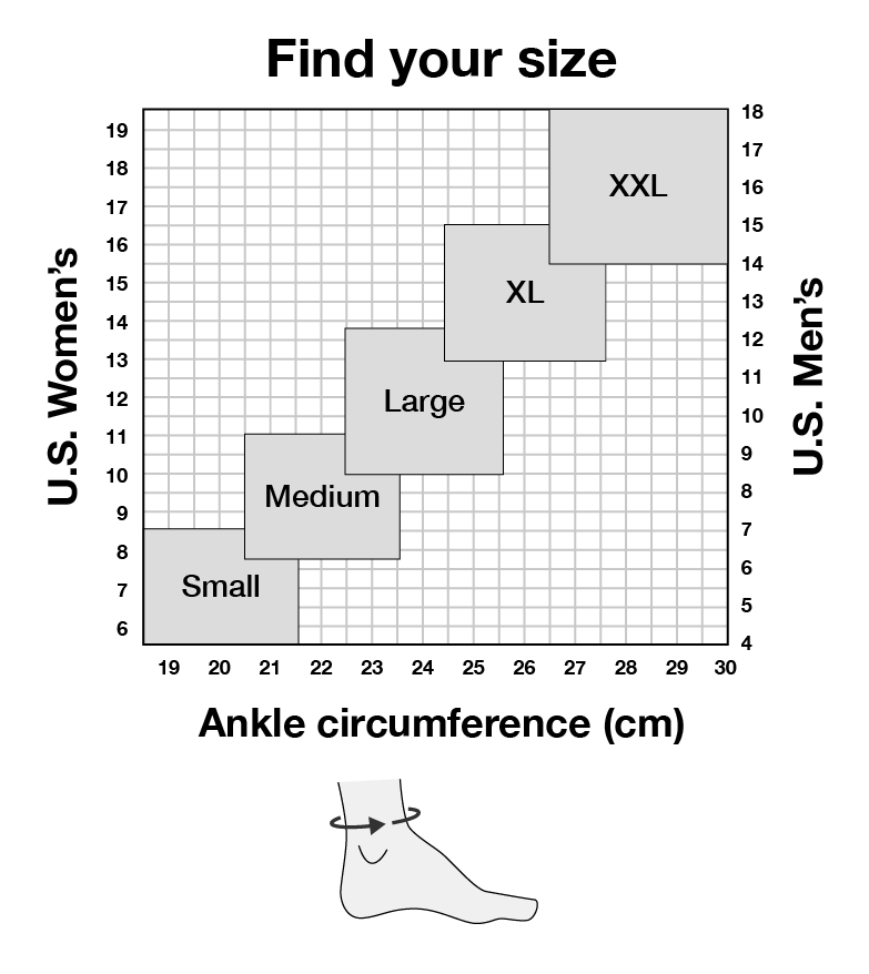 Ankle brace size chart for The BetterGuard 3.0