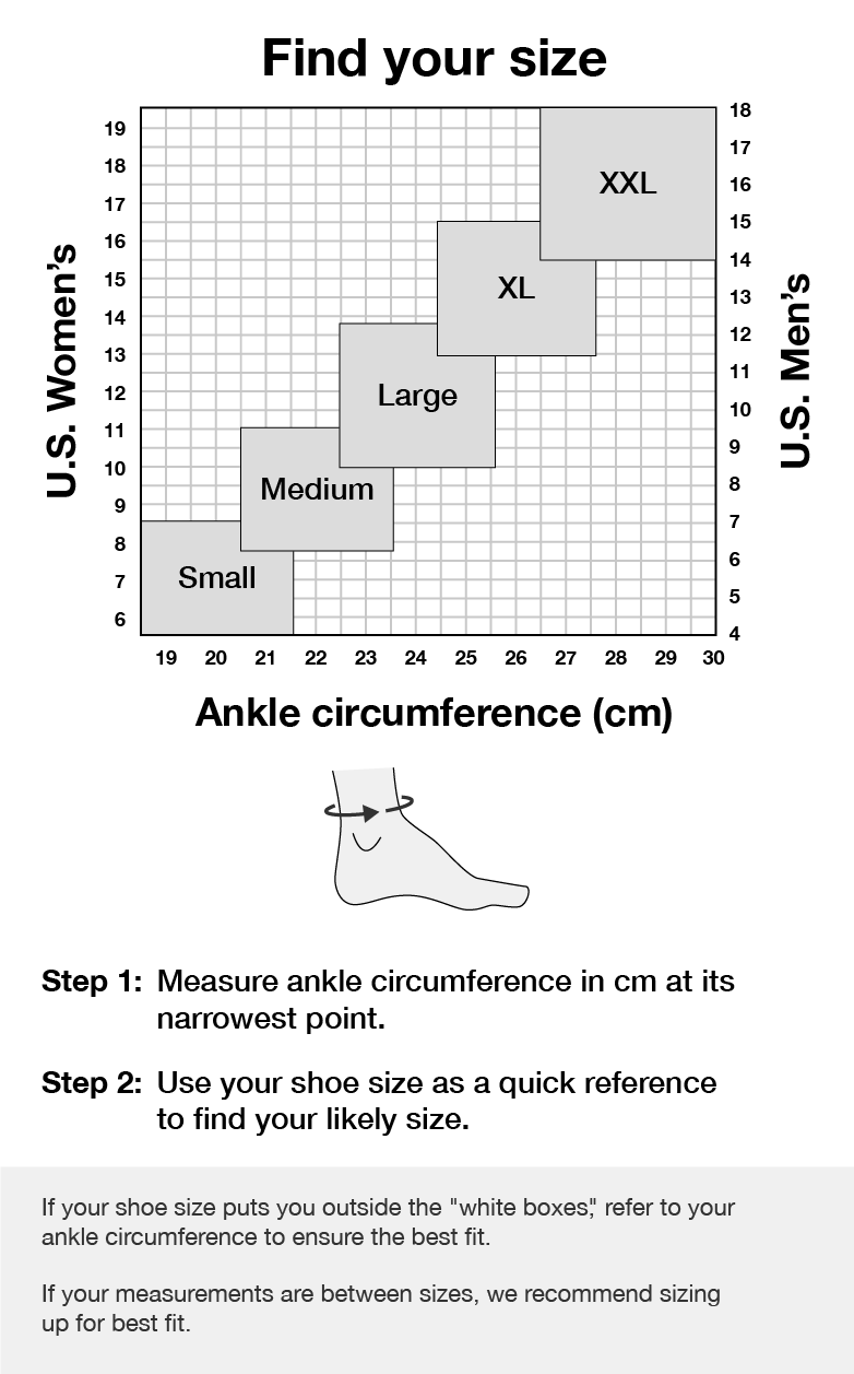 The BetterGuard ankle brace size chart