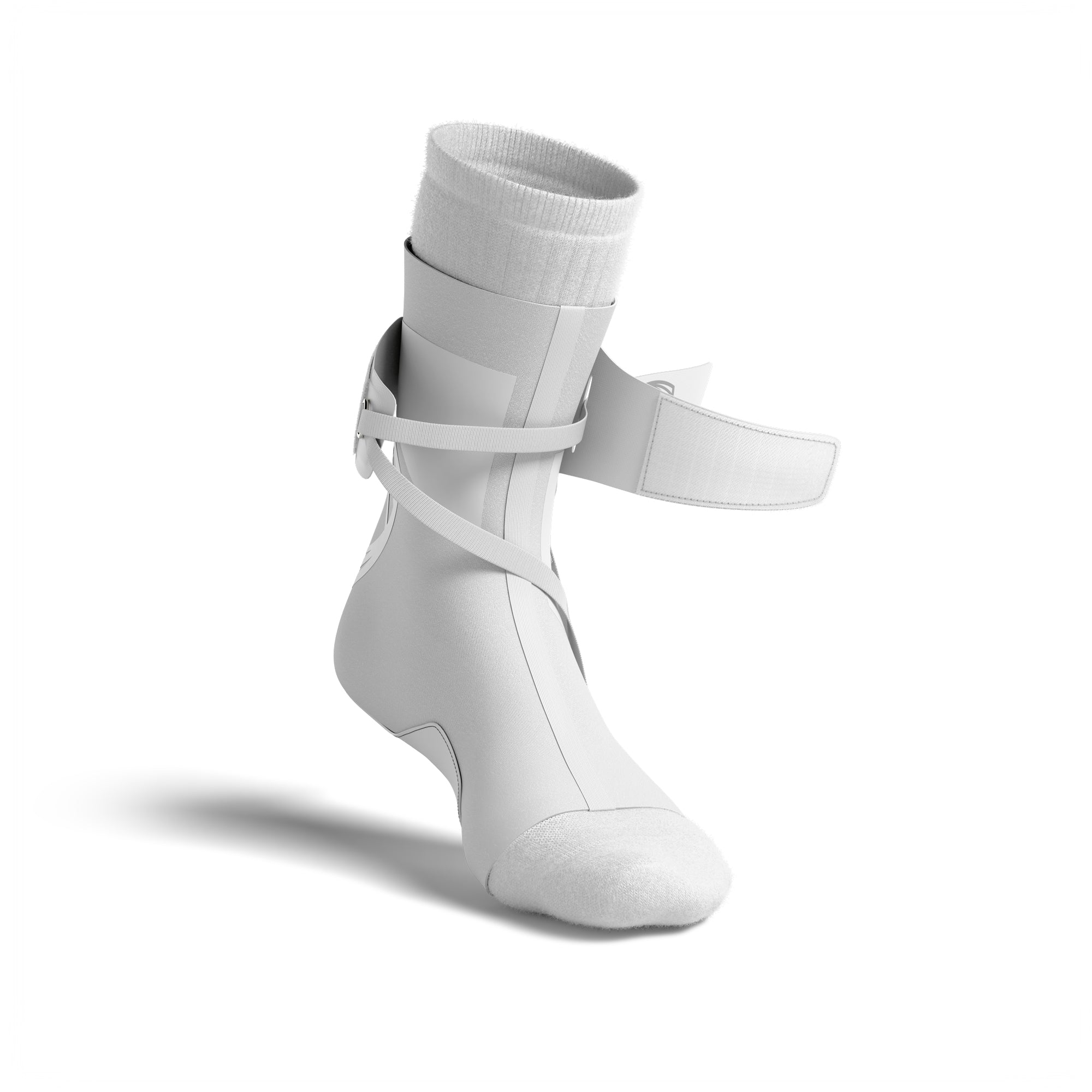 The BetterGuard 2.0 best ankle brace for all sports ankle support. White ankle brace. Adjustable strap. 3/4 open view. #color_white