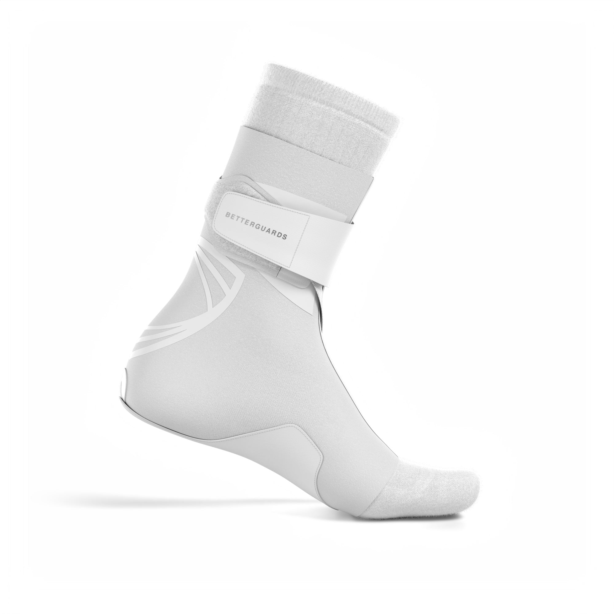 The BetterGuard 2.0 best ankle brace for all sports ankle support. White ankle brace. Medial side view. #color_white