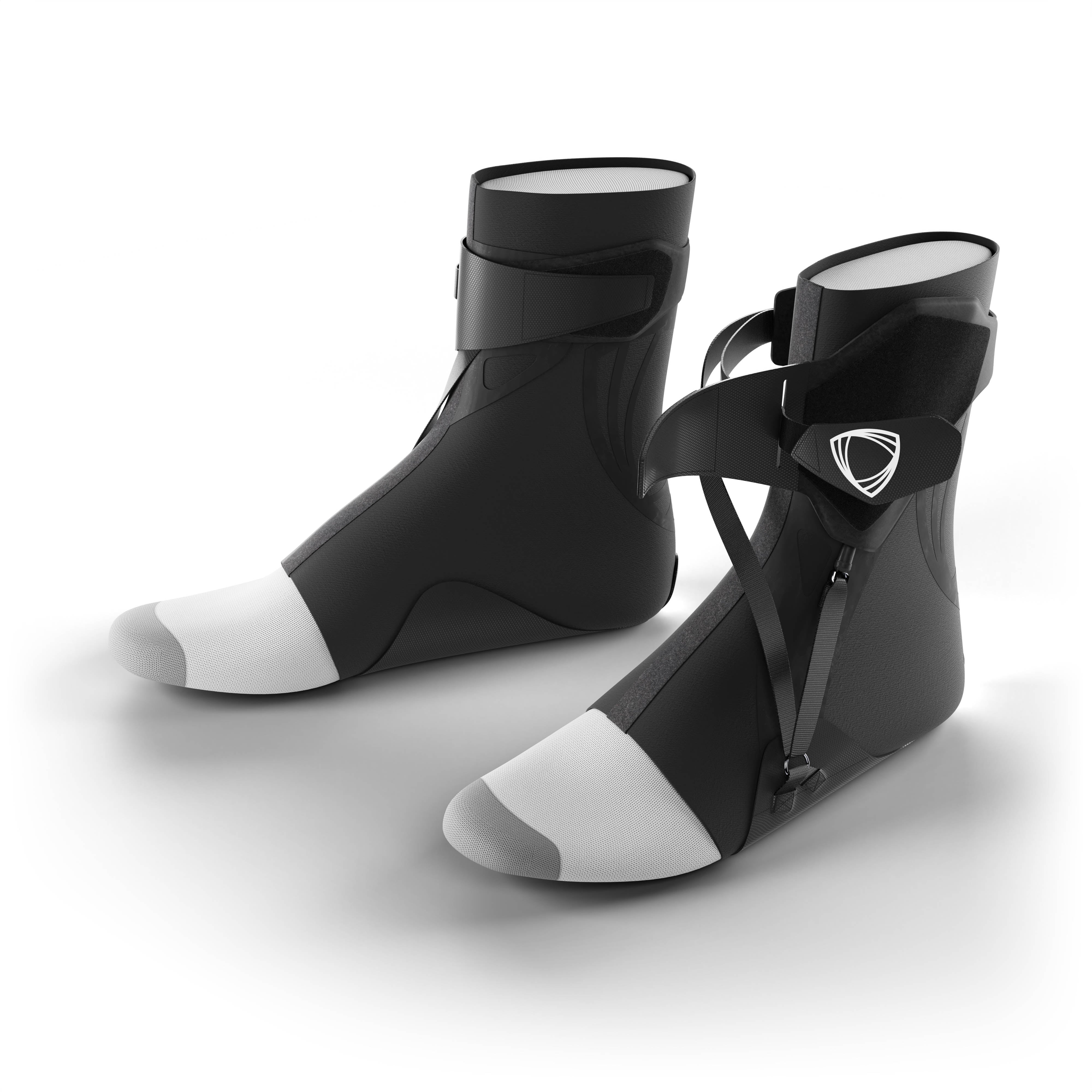 Pair of the best ankle braces for all sports ankle support. Open view with adjustable straps and mini ankle stabilizer. #color_black