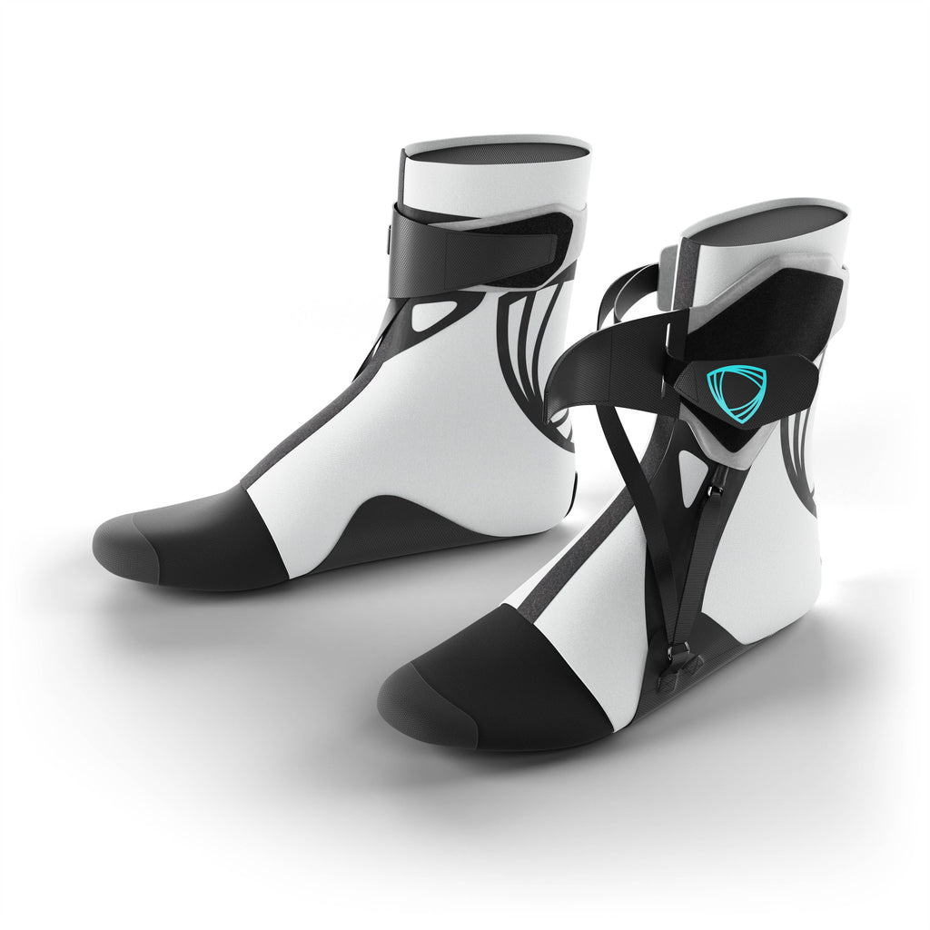 Pair of the best ankle braces for all sports ankle support. Open view with adjustable straps and mini ankle stabilizer. #color_gray