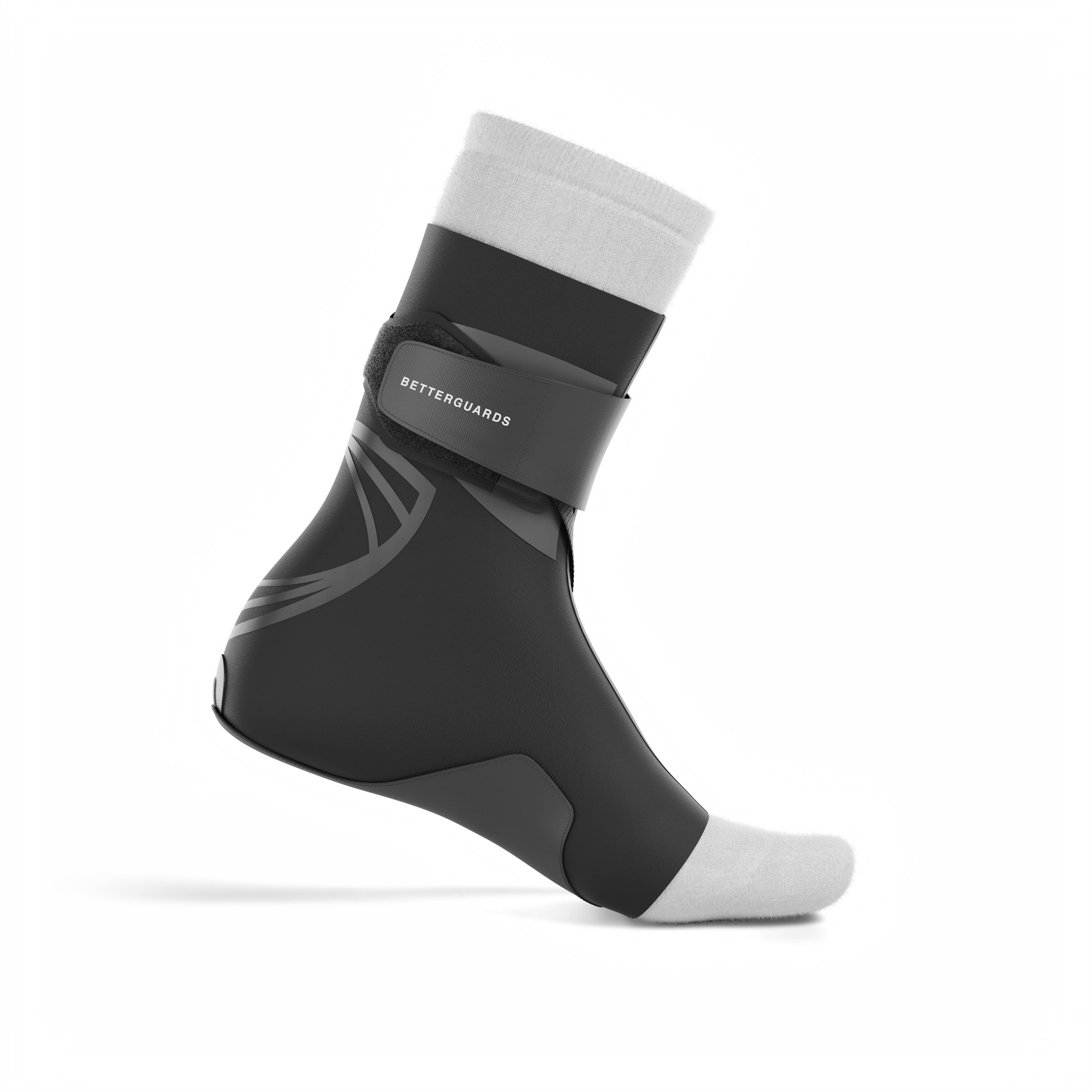 The BetterGuard 2.0 best ankle brace for all sports ankle support. Black ankle brace. Medial side view. #color_black