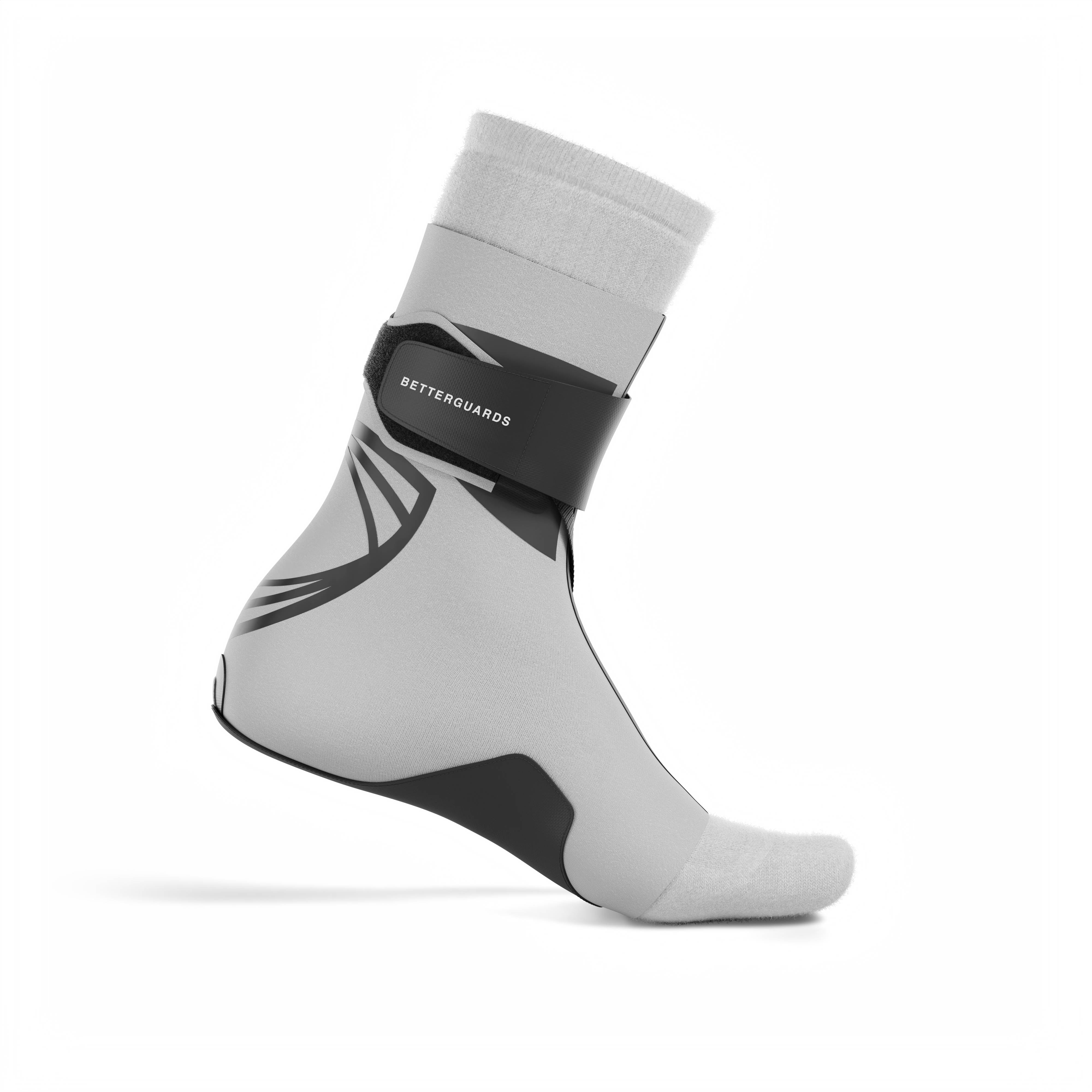 The BetterGuard 2.0 best ankle brace for all sports ankle support. Gray ankle brace. Medial side view. #color_gray