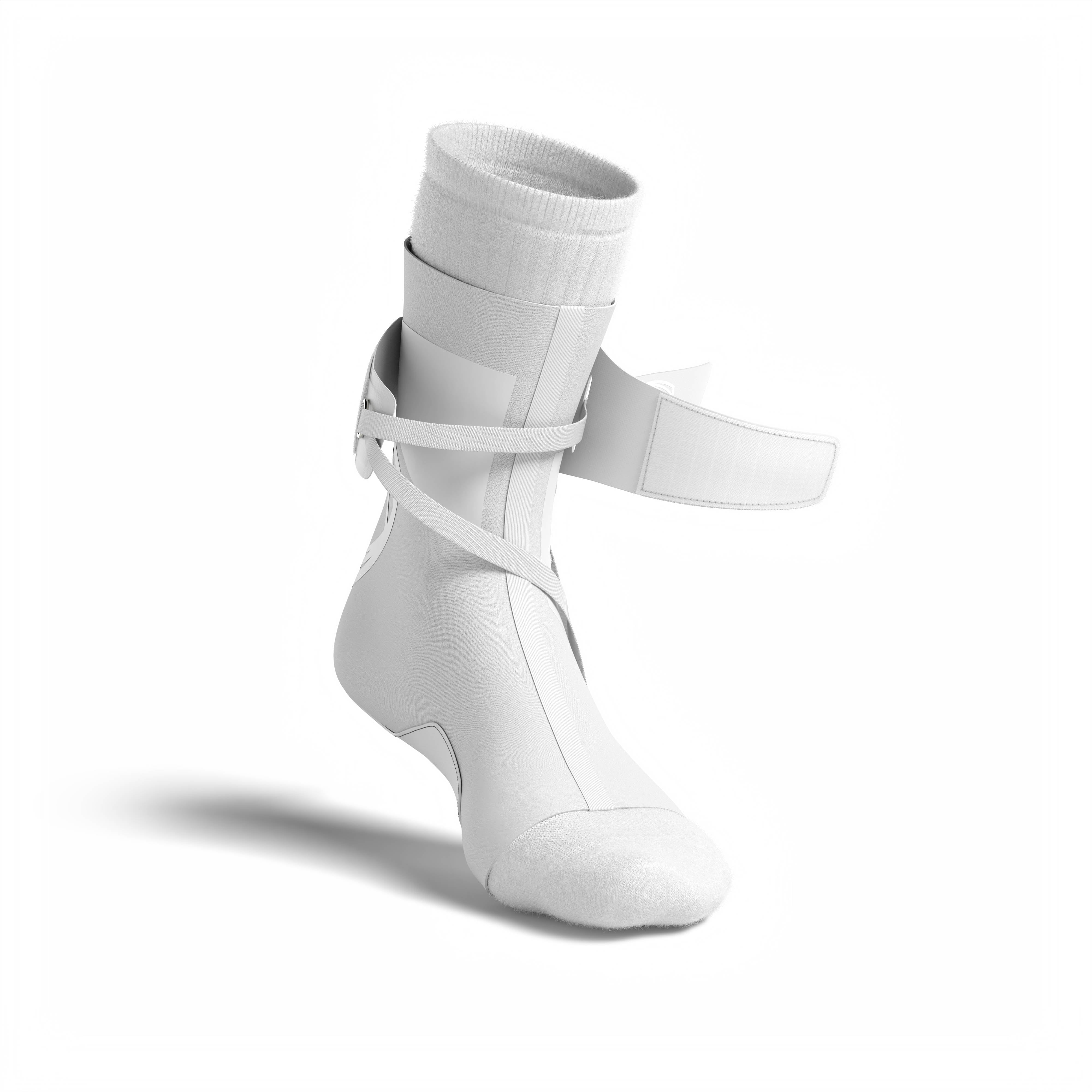 The BetterGuard 2.0 best ankle brace for all sports ankle support. White ankle brace. Adjustable strap. 3/4 open view. #color_white