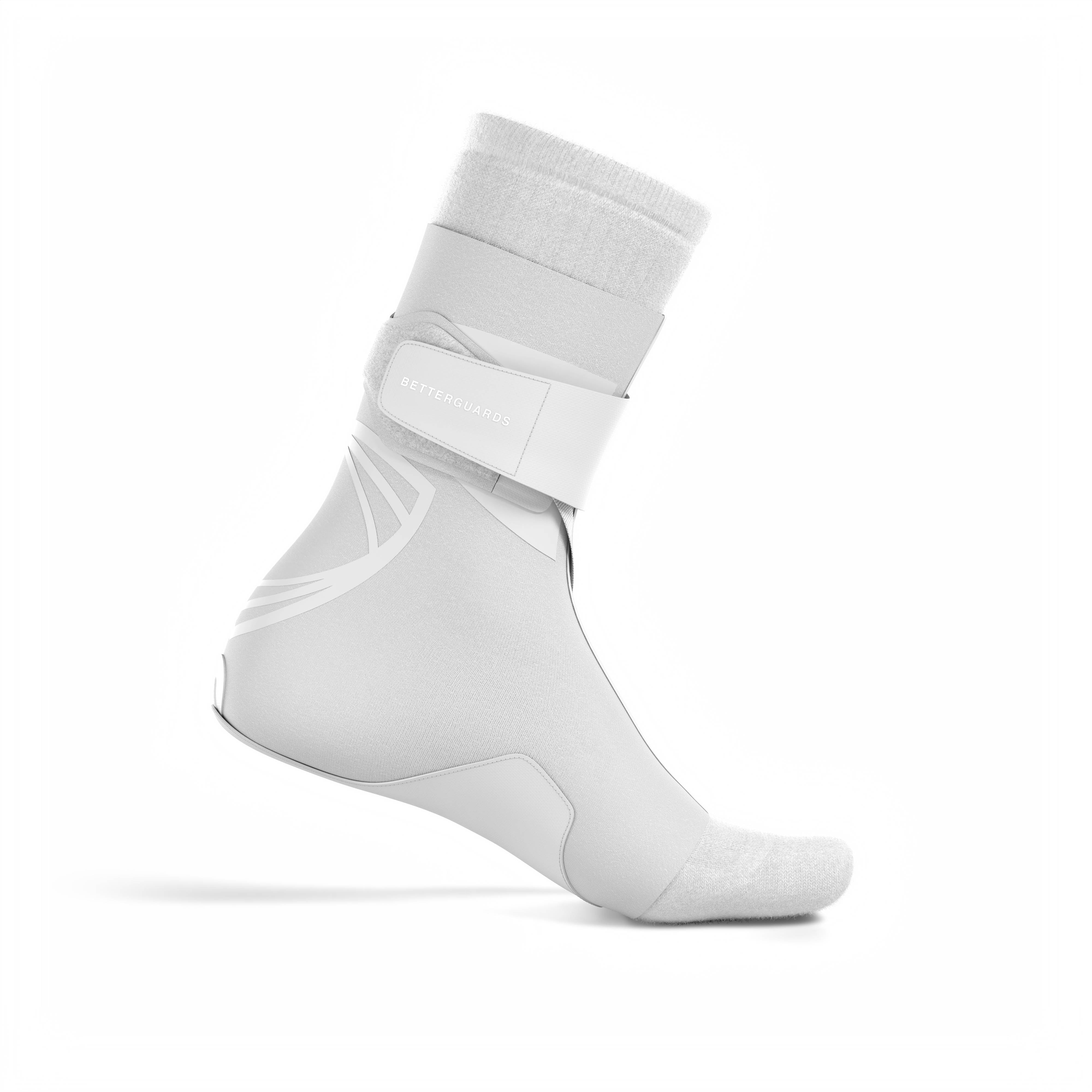 The BetterGuard 2.0 best ankle brace for all sports ankle support. White ankle brace. Medial side view. #color_white