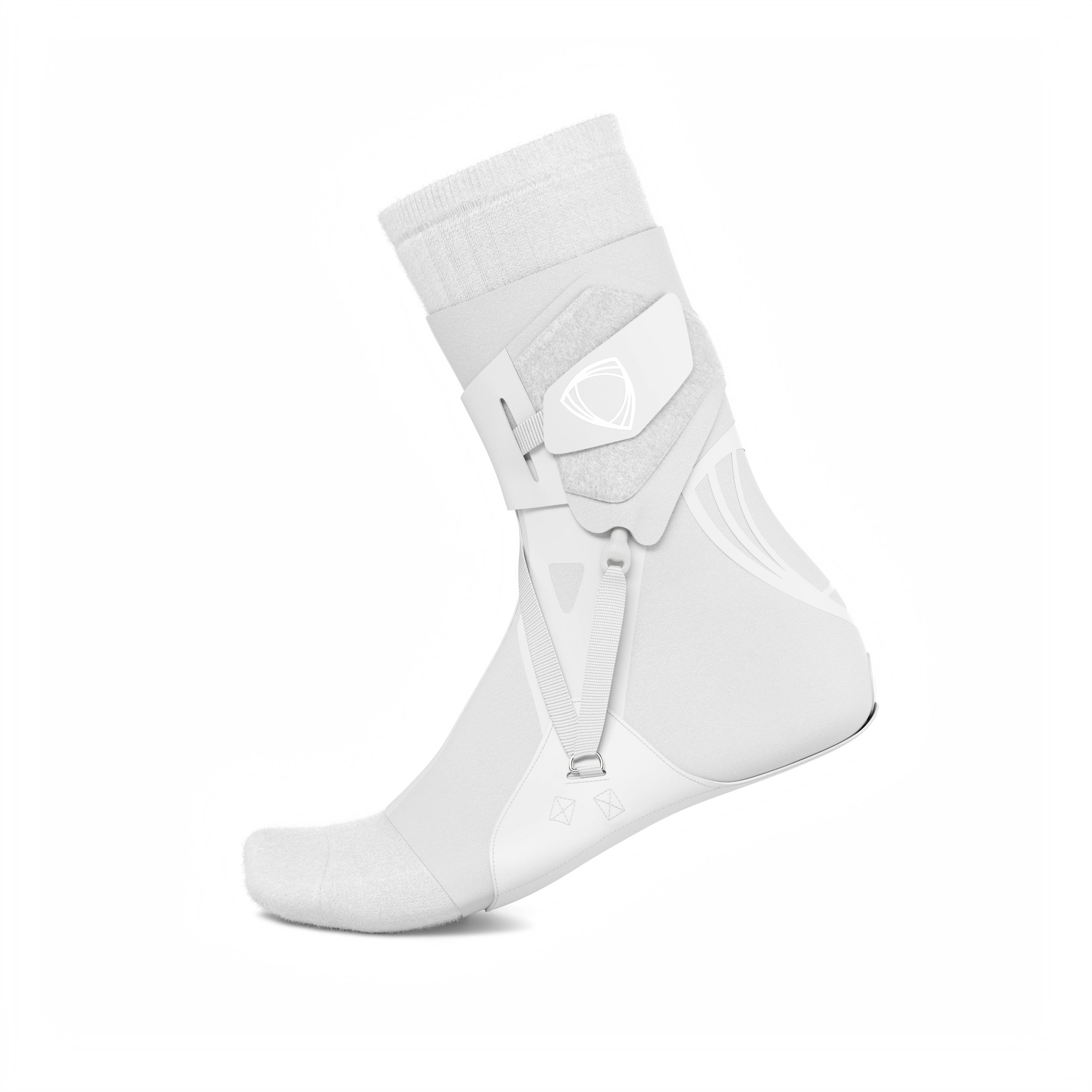 The BetterGuard 2.0 best ankle brace for all sports ankle support. White ankle brace. Lateral side view. #color_white