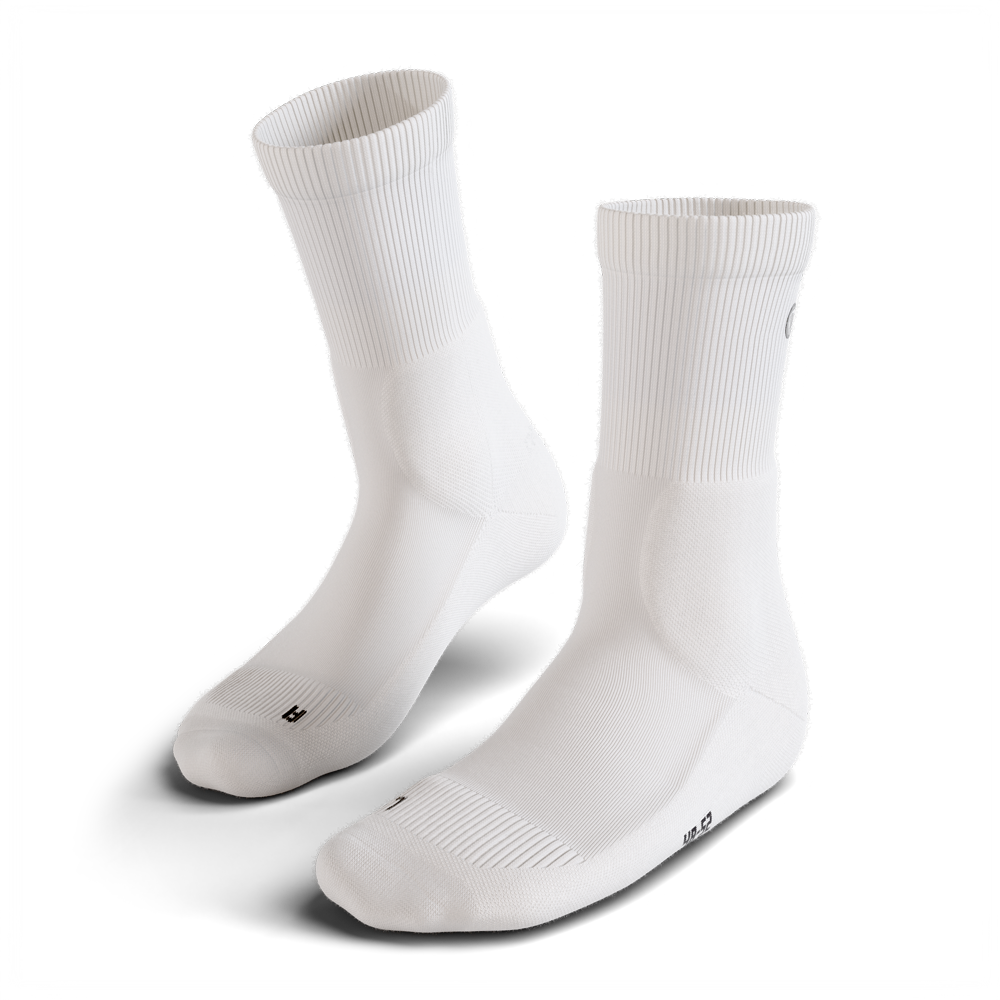 White crew-length cushioned sports socks