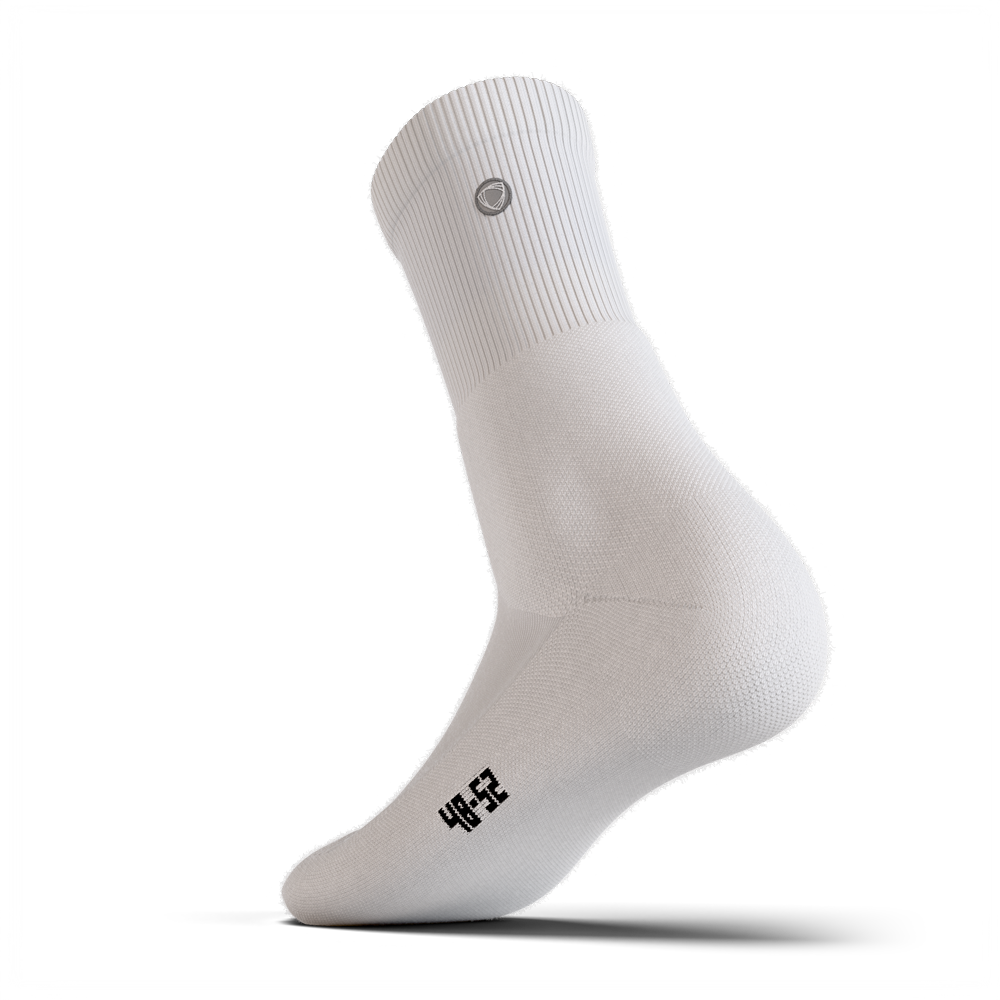 Premium padded sports socks, all-white crew length